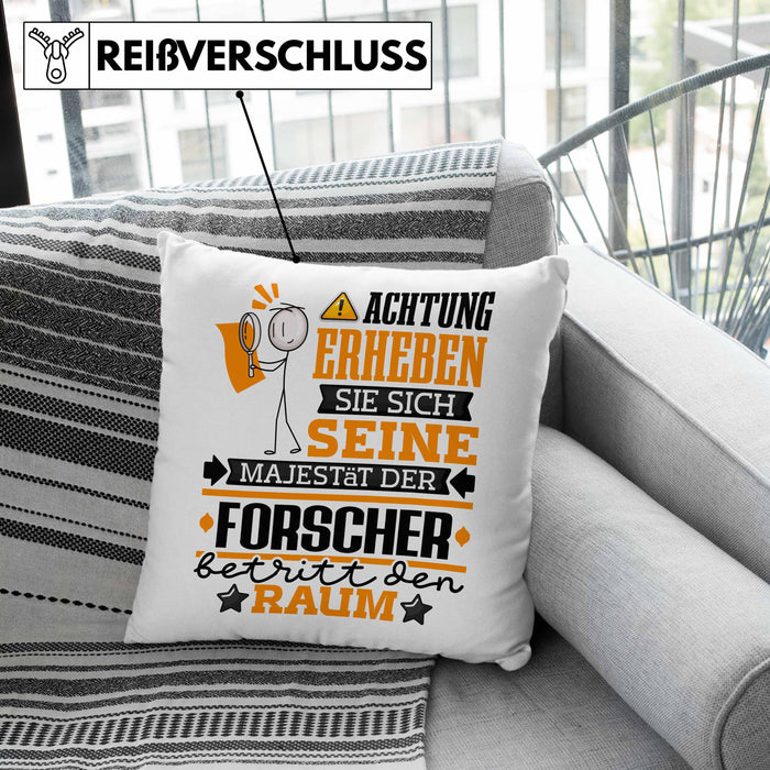 Forscher Geschenk Kissen mit Füllung 40x40 Lustiger Spruch Erheben Sie Sich Der Forscher Betritt den Raum (Grau) Rosa Trendation
