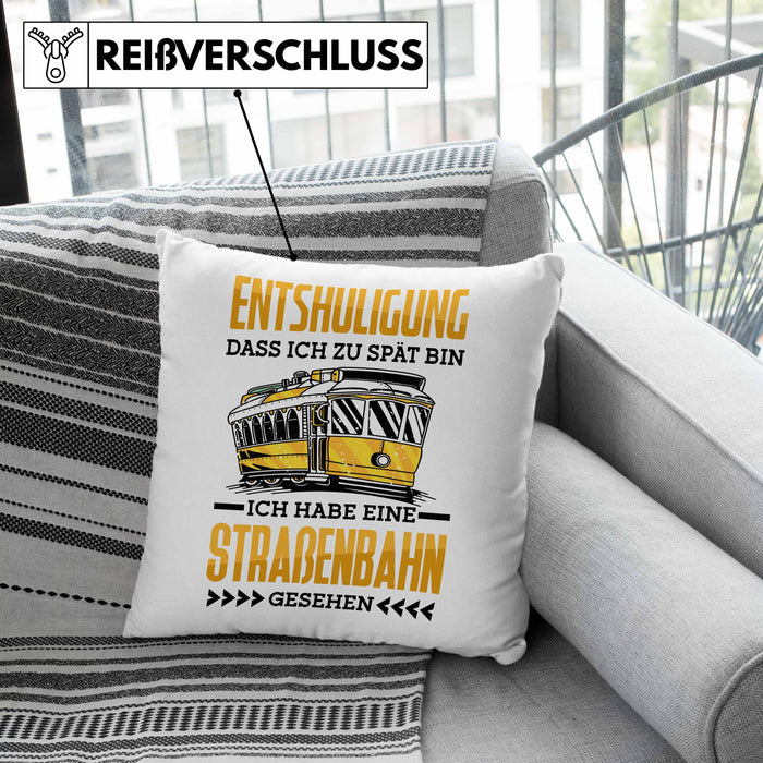 Straßenbahn Kissen mit Füllung 40x40 Geschenk Spruch Lustig Ein Leben Ohne Straßenbahn Fahrer Geschenkidee Geburtstag (Grau) Grün Trendation