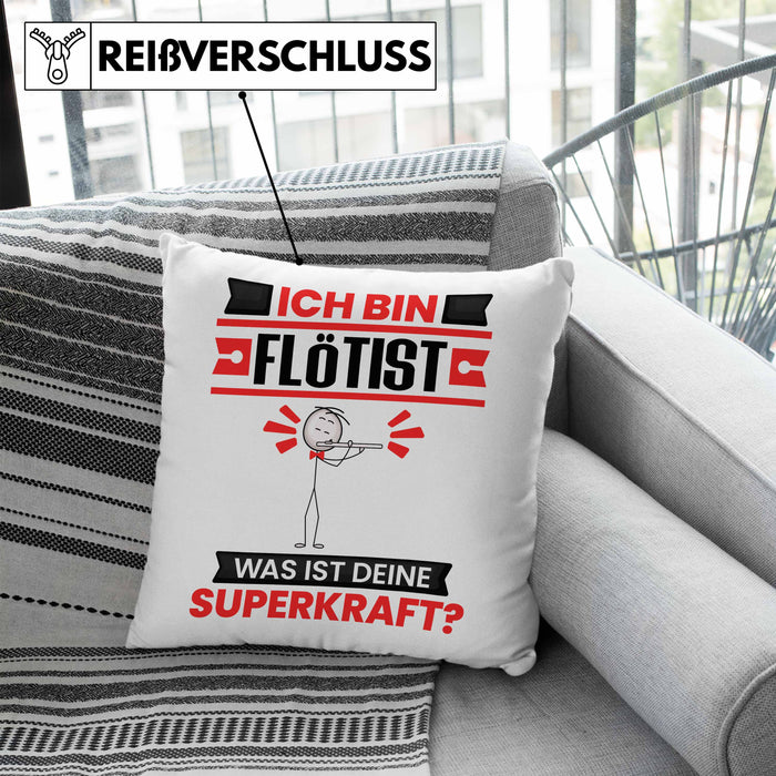 Flötist Kissen mit Füllung 40x40 Geschenk für Flötist Geburtstag Lustiger Spruch Was Ist Deine Superkraft (Grau) Blau Trendation