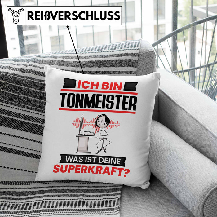 Tonmeister Kissen mit Füllung 40x40 Geschenk für Tonmeister Geburtstag Lustiger Spruch Was Ist Deine Superkraft (Grau) Grau Trendation