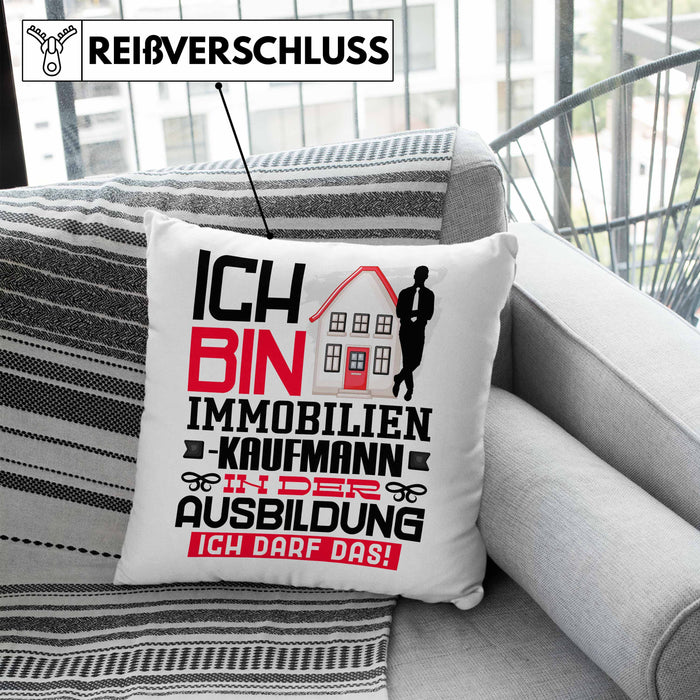 Immobilienkaufmann Ausbildung Kissen mit Füllung 40x40 Geschenk Ich Bin Immobilienkaufmann In Der Ausbildung Ich Darf Das Geschenkidee Spruch (Grau) Blau Trendation