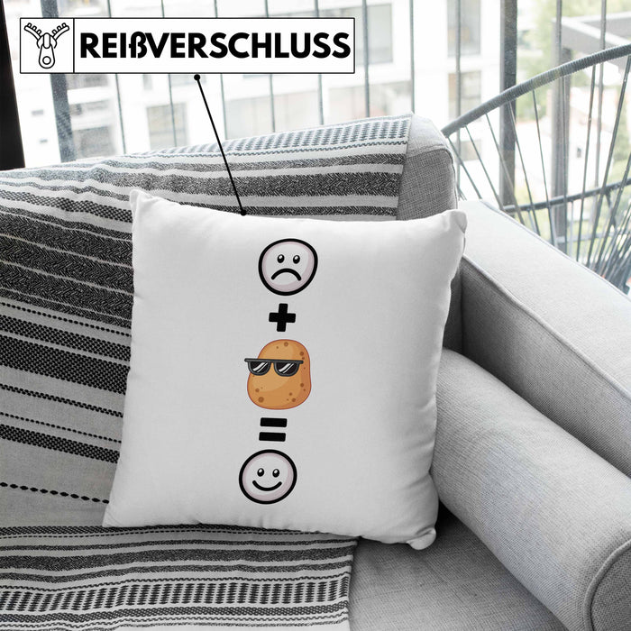 Kartoffel Kissen mit Füllung 40x40 Geschenk für Kartoffel-Fans Lustige Geschenkidee :( + Kartoffel = :) Geburtstag (Grau) Blau Trendation