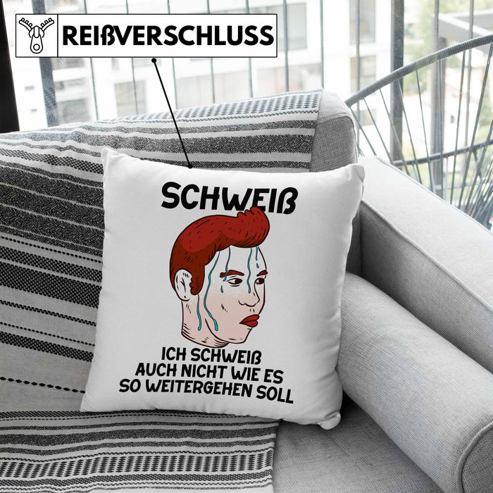 Dank Meme Kissen mit Füllung 40x40 Schweiß Wortspiel Ich Schweiß Auch Nicht Wie Das Weitergehen Soll Geschenkidee Depressionen (Grau) Blau Trendation