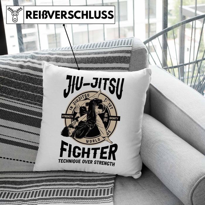 Jiu Jitsu Kissen mit Füllung 40x40 Geschenk für Kampfsportler Geschenkidee Technik über Stärke Spruch (Grau) Grün Trendation