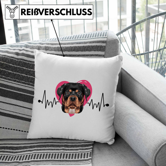 Rottweiler Besitzer Kissen mit Füllung 40x40 Geschenk Lustiger Spruch Geschenkidee Herzschlag Rottweiler (Grau) Grau Trendation