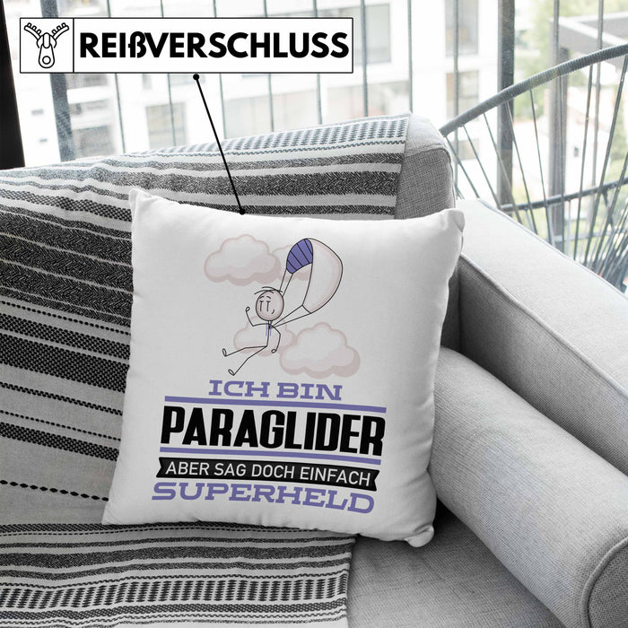 Paraglider Geschenk Kissen mit Füllung 40x40 Ich Bin Paraglider Aber Sag Doch Einfach Superheld Lustige Geschenkdiee für Paraglider (Grau) Blau Trendation