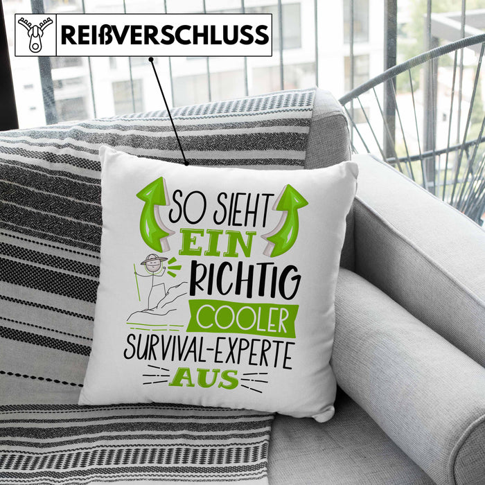 So Sieht Ein Richtig Cooler Survival-Experte Aus Kissen mit Füllung 40x40 Geschenk für Survival-Experte Geburtstag Geschenkdiee (Grau) Rosa Trendation