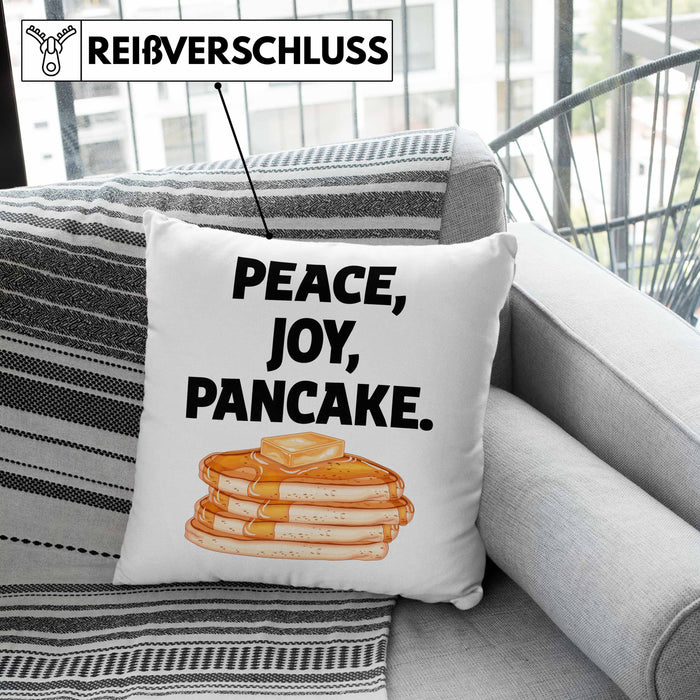 Peace Joy Pancake Kissen mit Füllung 40x40 Geschenk Pfannkuchen Eierkuchen Liebhaber (Grau) Grau Trendation