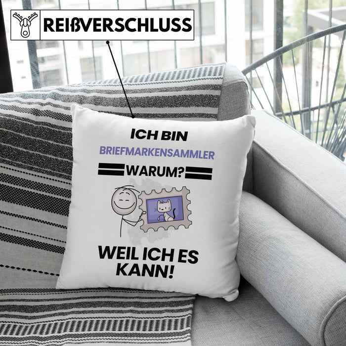 Briefmarkensammler Geschenk Kissen mit Füllung 40x40 Lustiger Spruch Ich Bin Briefmarkensammler Warum Weil Ich Es Kann Geschenkidee Bester Briefmarkensammler Geburtstag (Grau) Grün Trendation