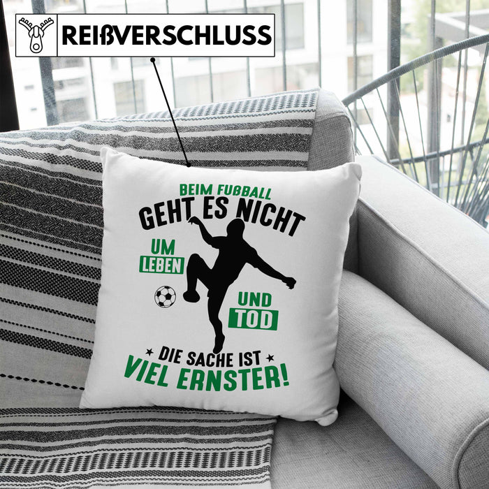 Fussballer Kissen mit Füllung 40x40 Geschenk Fussballspieler Geschenkidee Es Geht Nicht Um Leben Oder Tod (Grau) Blau Trendation