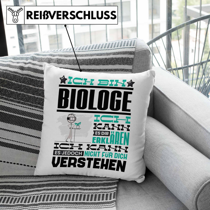 Biologe Geschenk Kaffee-Kissen mit Füllung 40x40 Geschenkidee für Biologe Ich Bin Biologe Ich Kann Es Dir Erklären Jedoch Nicht Für Dich Verstehen Spruch Lustig (Grau) Grün Trendation