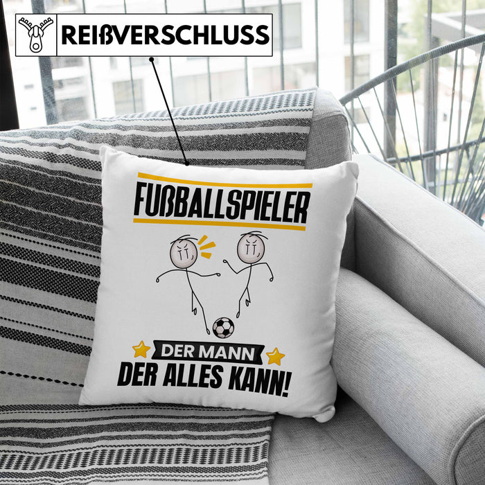 Fußballspieler Kissen mit Füllung 40x40 Geschenk für Fußballspieler Der Mann Der Alles Kann Geschenkidee zum Geburtstag (Grau) Blau Trendation