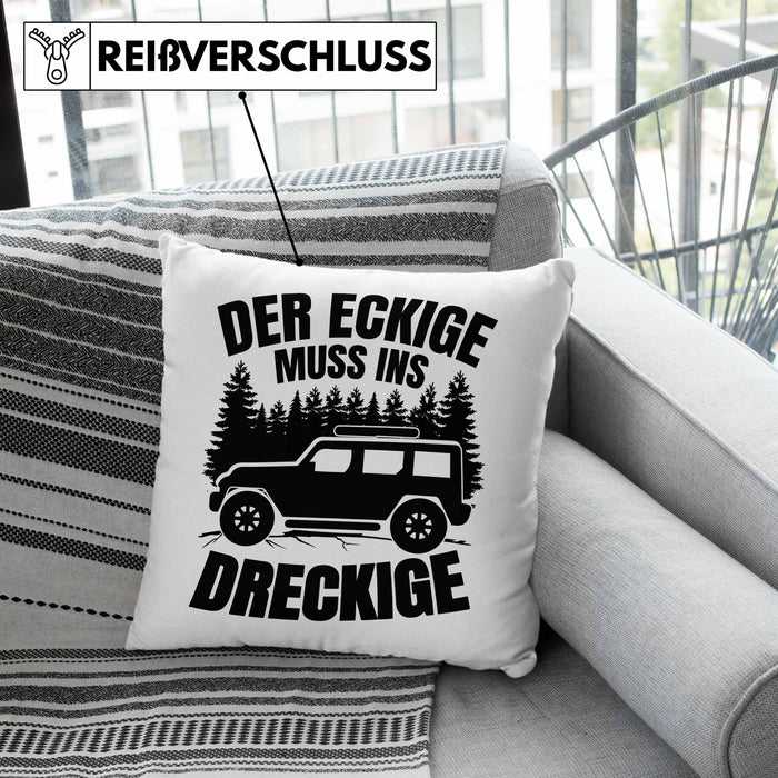 SUV Geschenk Der Eckige Muss Ins Dreckige Geländewagen Geschenkidee Kissen mit Füllung 40x40 (Grau) Grün Trendation