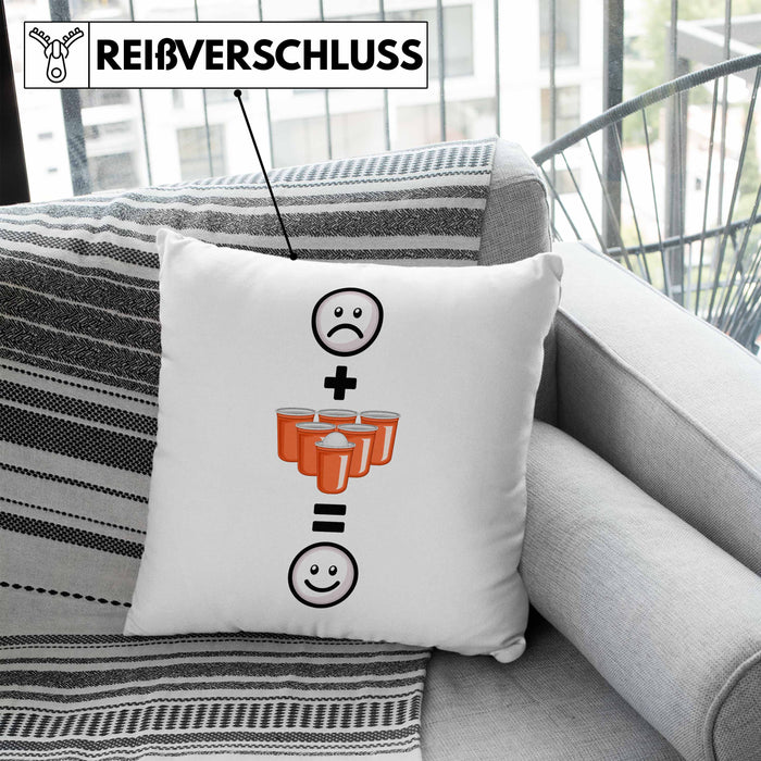 Bierpong Kissen mit Füllung 40x40 Geschenk für Bier Pong Profi Lustige Geschenkidee :( + Bierpong = :) Geburtstag (Grau) Blau Trendation