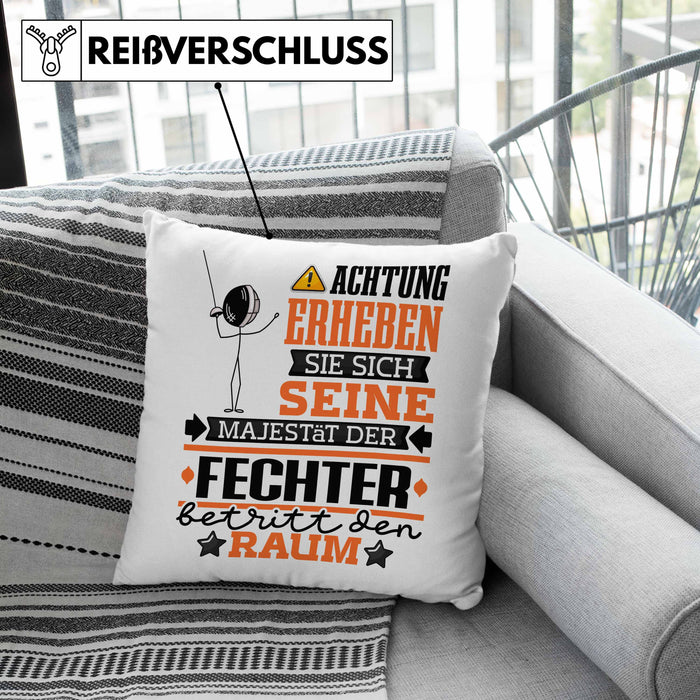 Fechter Geschenk Kissen mit Füllung 40x40 Lustiger Spruch Erheben Sie Sich Der Fechter Betritt den Raum (Grau) Grün Trendation