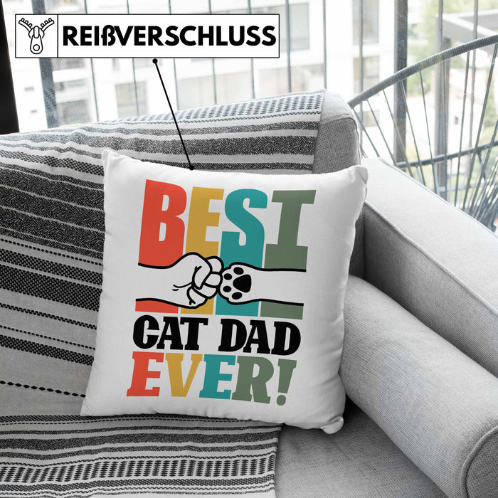 Geschenk für besten Katzenvater: "Best Cat Dad Ever" Kissen mit Füllung 40x40 Vatertag (Grau) Rosa Trendation