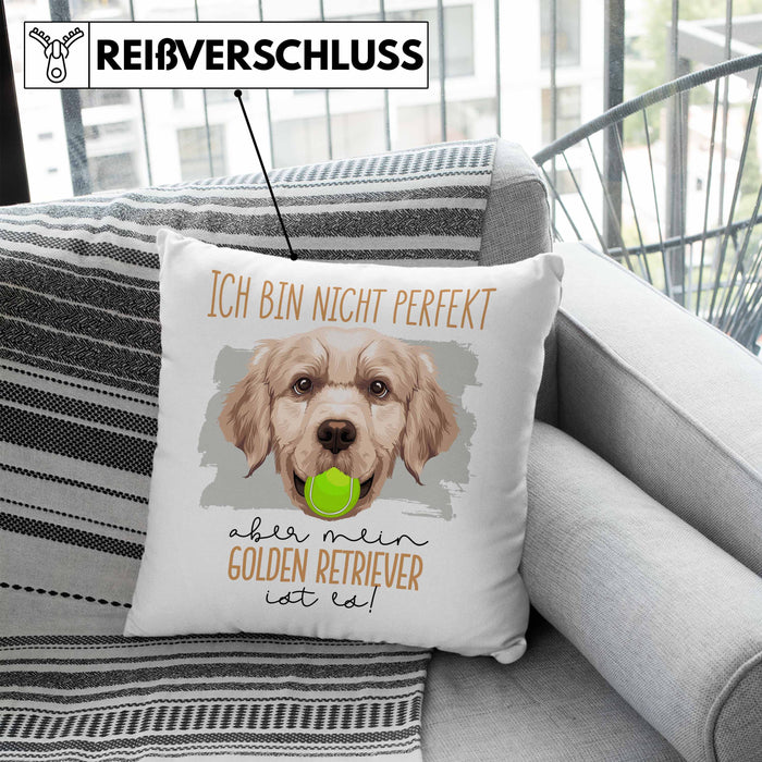 Golden Retriever Besitzer Kissen mit Füllung 40x40 Geschenk Lustiger Spruch Geschenkidee Besitzerin Ich Bin Nicht toll Aber Mein Golden Retriever Ist Es (Grau) Blau Trendation