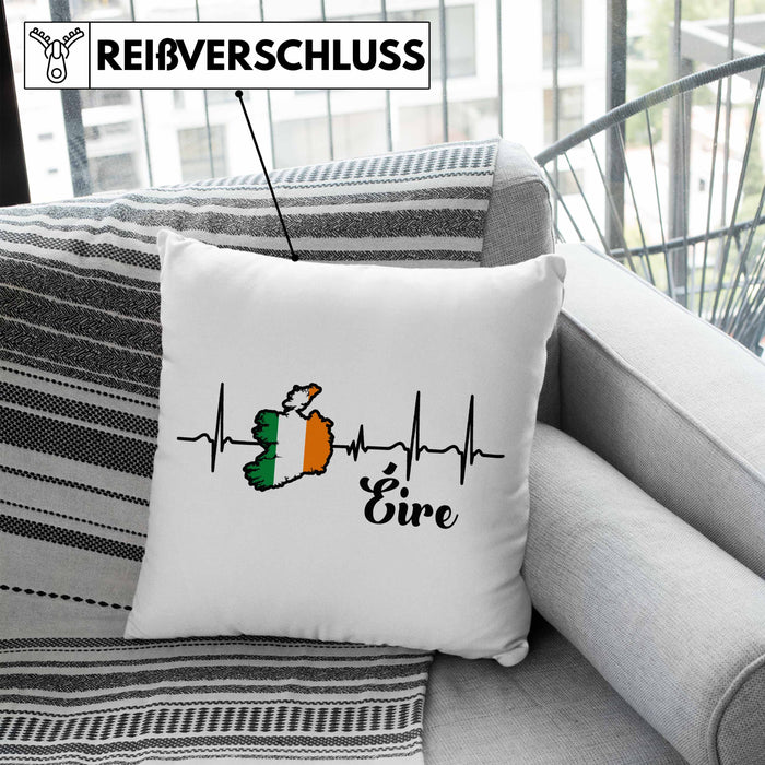 Irland Kissen mit Füllung 40x40 "Herzschlag Eire" Geschenk für Irland-Fans (Grau) Blau Trendation