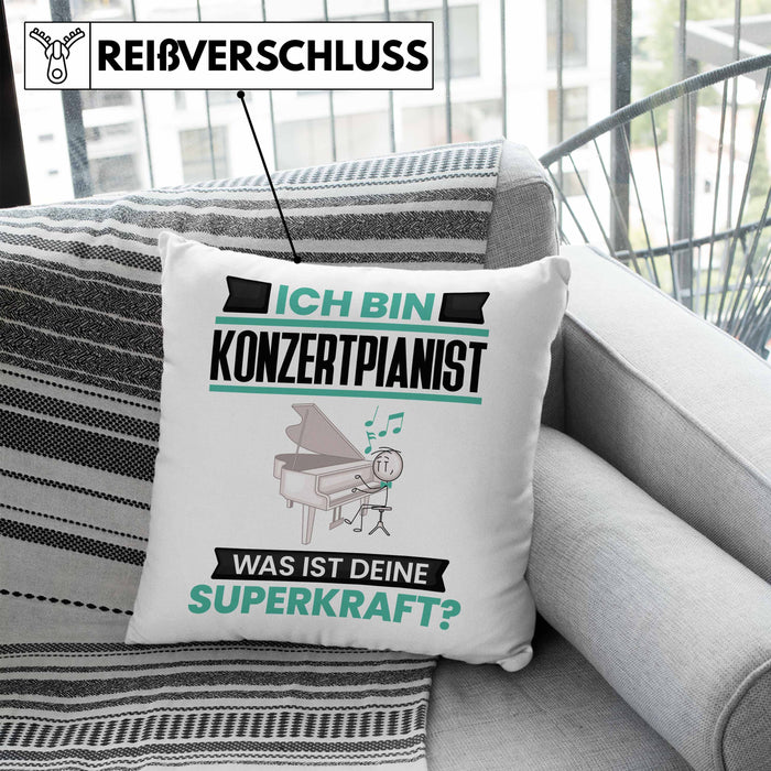 Konzertpianist Kissen mit Füllung 40x40 Geschenk für Konzertpianist Geburtstag Lustiger Spruch Was Ist Deine Superkraft (Grau) Blau Trendation