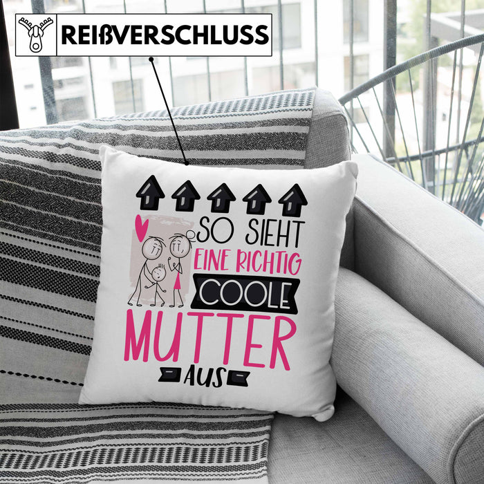Mutter Geschenk Kissen mit Füllung 40x40 Lustig Geschenkidee für Mutter Geburtstag So Sieht Eine Richtig Coole Mutter Aus Frauen Spruch Muttertag Beste Mama (Grau) Blau Trendation