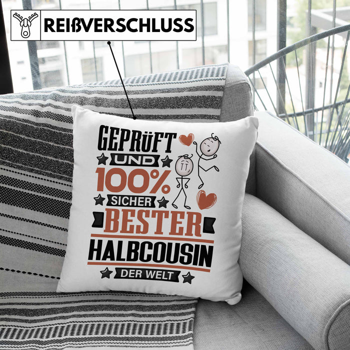 Halbcousin Geschenk Lustiger Spruch für Halbcousin Geschenkidee Bester Halbcousin Der WeltKissen mit Füllung 40x40 (Grau) Rosa Trendation