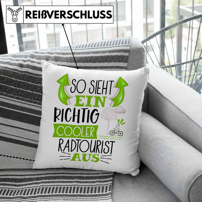 So Sieht Ein Richtig Cooler Radtourist Aus Geschenk Kissen mit Füllung 40x40 Lustiger Spruch Geschenkidee (Grau) Grün Trendation