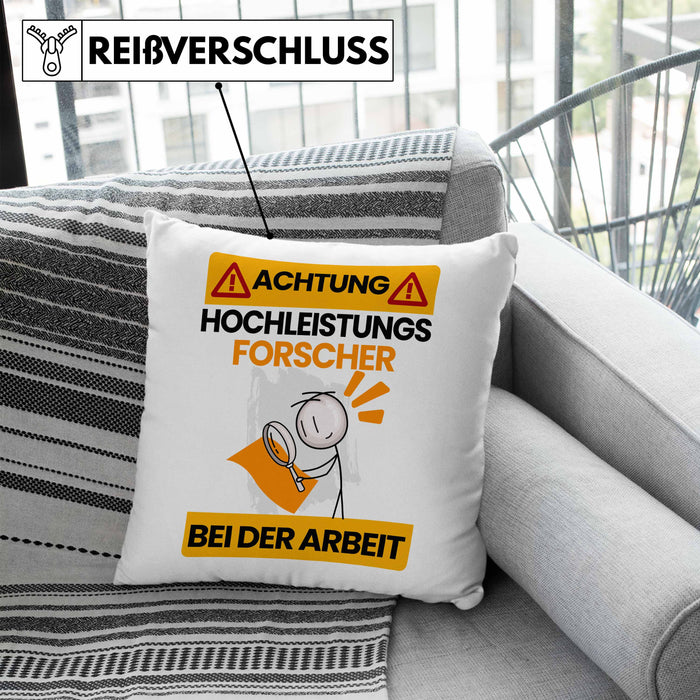 Forscher Kissen mit Füllung 40x40 Geschenk Lustiger Spruch Geschenkidee für Forscher Achtung Hochleistungs Forscher Bei Der Arbeit (Grau) Blau Trendation