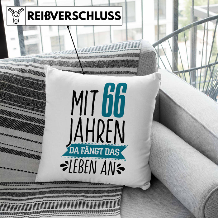 Trendation - Lustiges Geschenk 66. Geburtstag für Männer und Frauen Kissen mit Füllung 40x40 66er Geschenkiee Spruch (Grau) Grau Trendation