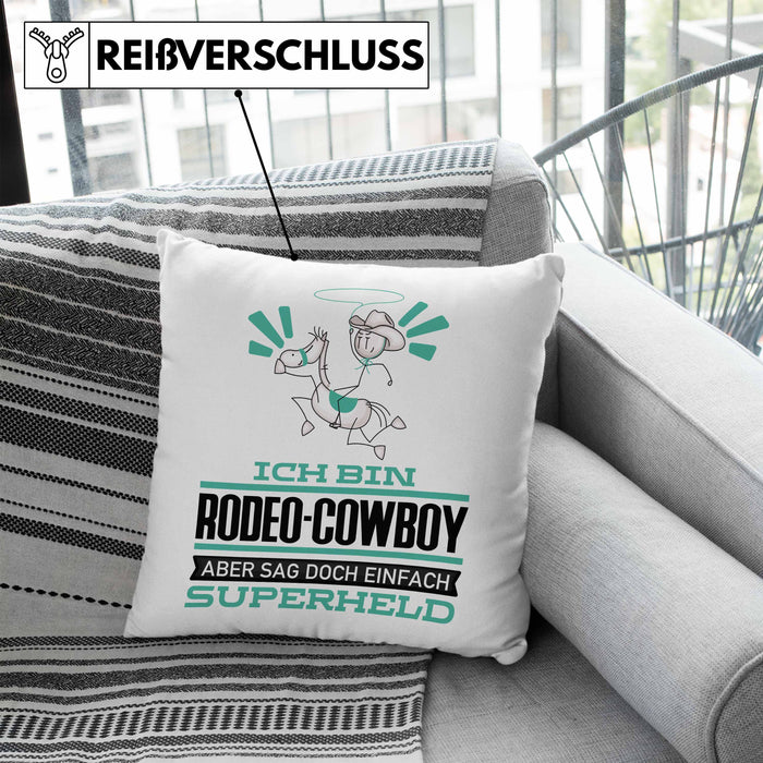 Rodeo-Cowboy Geschenk Kissen mit Füllung 40x40 Ich Bin Rodeo-Cowboy Aber Sag Doch Einfach Superheld Lustige Geschenkdiee für Rodeo-Cowboy (Grau) Blau Trendation