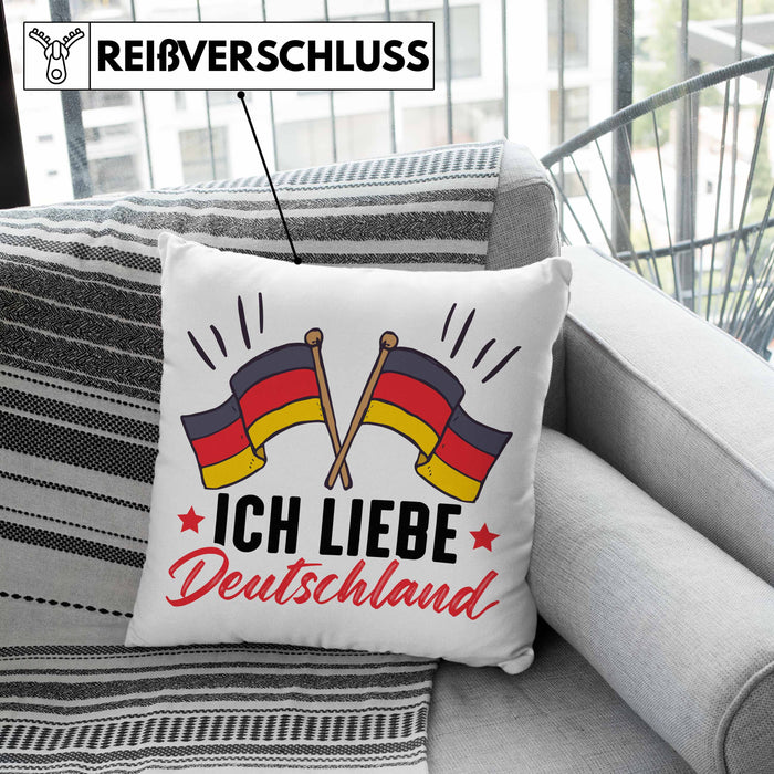 Ich Liebe Deutschland Kissen mit Füllung 40x40 Geschenk Geschenkidee Flagge (Grau) Grün Trendation