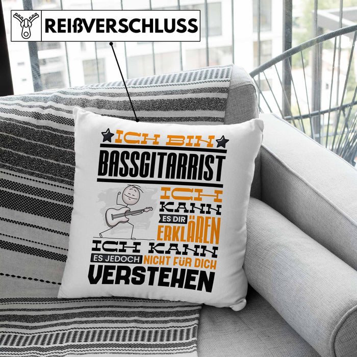 Bassgitarrist Geschenk Kissen mit Füllung 40x40 Geschenkidee für Bassgitarrist Geburtstag Lustig Ich Bin Bassgitarrist Ich Kann Es Dir Erklären Aber Nicht Für Dich Verstehen (Grau) Grau Trendation