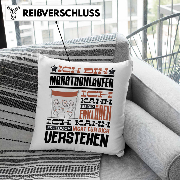 Marathonläufer Geschenk Kaffee-Kissen mit Füllung 40x40 Geschenkidee für Marathonläufer Ich Bin Marathonläufer Ich Kann Es Dir Erklären Jedoch Nicht Für Dich Verstehen Spruch Lustig (Grau) Blau Trendation
