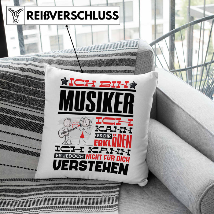 Musiker Geschenk Kissen mit Füllung 40x40 Geschenkidee für Musiker Geburtstag Lustiger Spruch Ich Bin Musiker Ich Kann Es Dir Erklären Aber Nicht Für Dich Verstehen (Grau) Grün Trendation