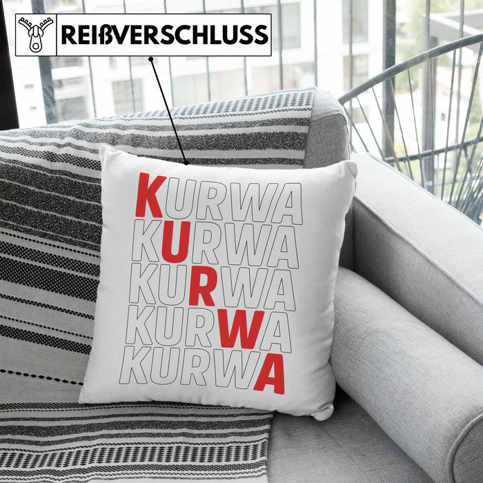Kurwa Kissen mit Füllung 40x40 Polen Polska (Grau) Blau Trendation