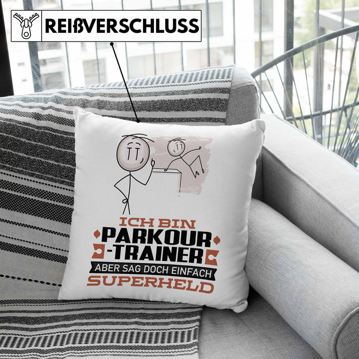 Parkour-Trainer Geschenk Kissen mit Füllung 40x40 Ich Bin Parkour-Trainer Aber Sag Doch Einfach Superheld Lustige Geschenkdiee für Parkour-Trainer (Grau) Grau Trendation