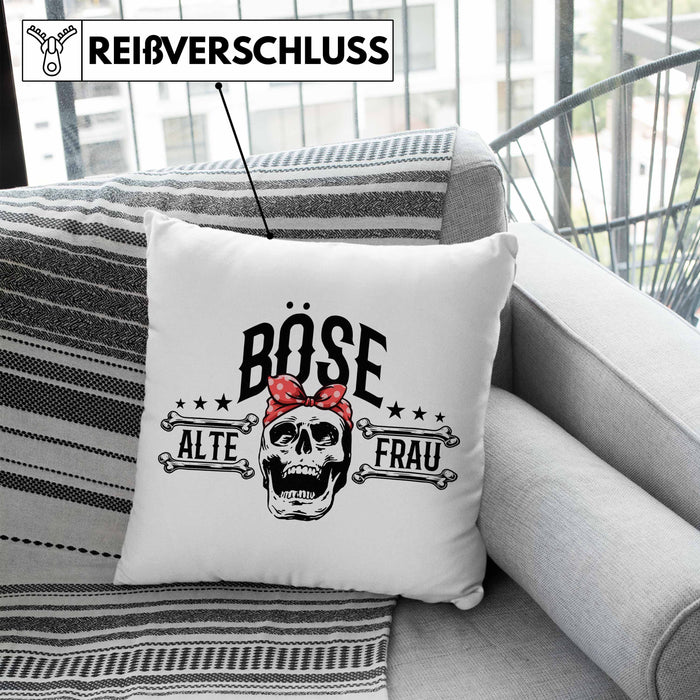 Lustige Kissen mit Füllung 40x40 Geschenk für Böse Alte Frau Rock Biker (Grau) Blau Trendation