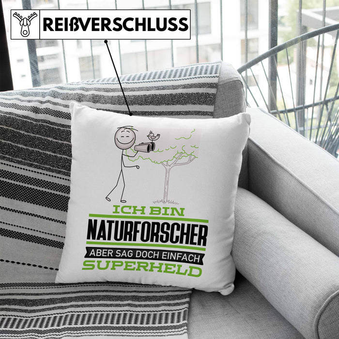 Naturforscher Geschenk Kissen mit Füllung 40x40 Ich Bin Naturforscher Aber Sag Doch Einfach Superheld Lustige Geschenkdiee für Naturforscher (Grau) Blau Trendation