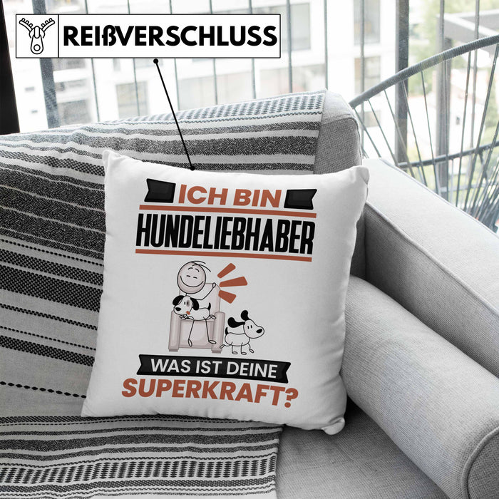Hundeliebhaber Kissen mit Füllung 40x40 Geschenk für Hundeliebhaber Geburtstag Lustiger Spruch Was Ist Deine Superkraft (Grau) Blau Trendation