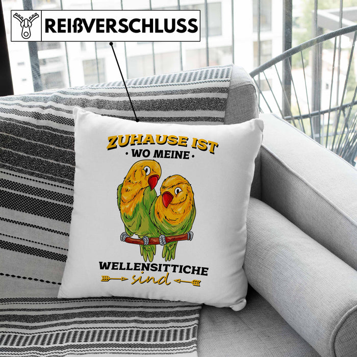 Lustige Kissen mit Füllung 40x40 für Wellensittich-Besitzer Zuhause Ist Wo Meine Wellensittiche Sind (Grau) Grau Trendation