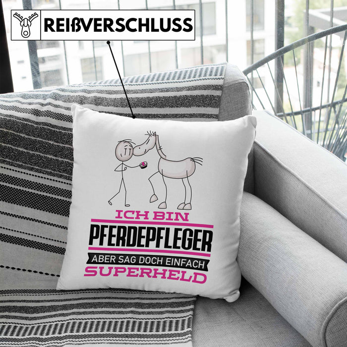 Pferdepfleger Geschenk Kissen mit Füllung 40x40 Ich Bin Pferdepfleger Aber Sag Doch Einfach Superheld Lustige Geschenkdiee für Pferdepfleger (Grau) Blau Trendation