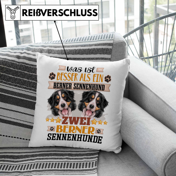 Berner Sennenhund Besitzer Kissen mit Füllung 40x40 Geschenk Lustiger Spruch Geschenkidee Was Ist Besser Als Ein Berner Sennenhund (Grau) Rosa Trendation