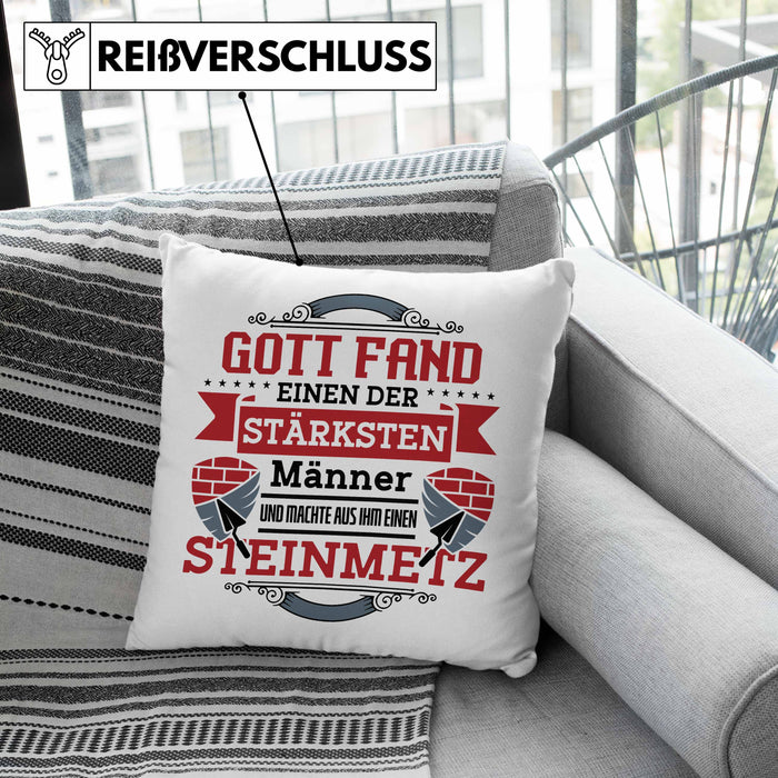 Steinmetz Kissen mit Füllung 40x40 Geschenk Spruch Geschenkidee Spruch (Grau) Rosa Trendation