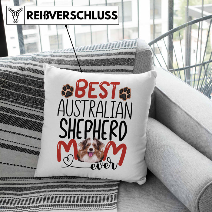 Australian Shepherd Mom Besitzerin Kissen mit Füllung 40x40 Geschenk Lustiger Spruch Geschenkidee Besitzerin Australian Shepherd Mama (Grau) Grün Trendation