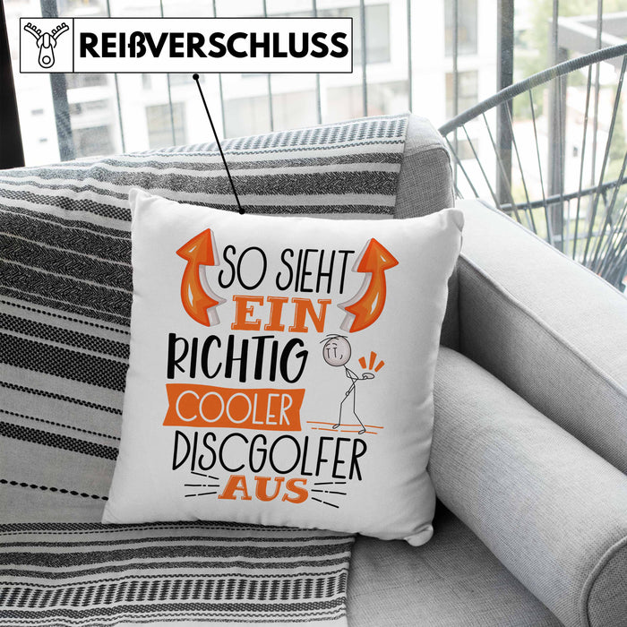So Sieht Ein Richtig Cooler Discgolfer Aus Geschenk Kissen mit Füllung 40x40 Lustiger Spruch Geschenkidee (Grau) Blau Trendation