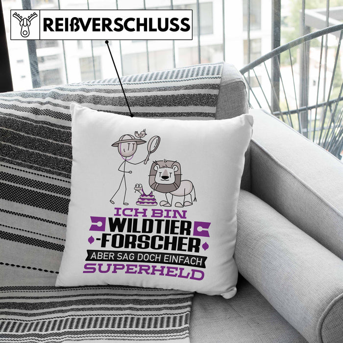 Wildtierforscher Geschenk Kissen mit Füllung 40x40 Ich Bin Wildtierforscher Aber Sag Doch Einfach Superheld Lustige Geschenkdiee für Wildtierforscher (Grau) Grün Trendation