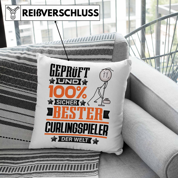Curlingspieler Geschenk Lustiger Spruch für Curlingspieler Geschenkidee Bester Curlingspieler Der WeltKissen mit Füllung 40x40 (Grau) Rosa Trendation