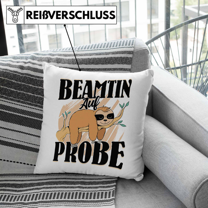 Beamtin Auf Probe Kissen mit Füllung 40x40 Geschenk Faultier Geschenkidee (Grau) Grau Trendation