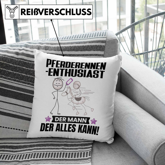 Pferderennen-Enthusiast Kissen mit Füllung 40x40 Geschenk für Pferderennen-Enthusiast Der Mann Der Alles Kann Geschenkidee zum Geburtstag (Grau) Grau Trendation