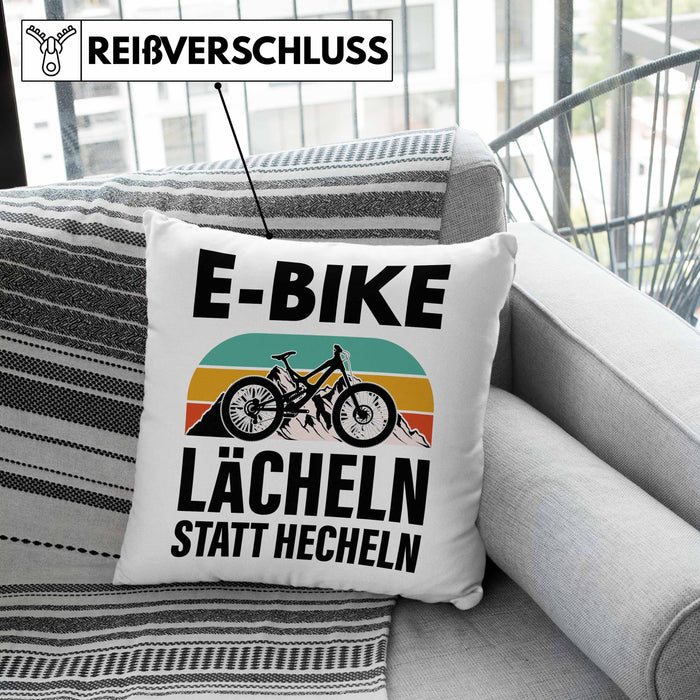 Elektrofahrrad E-Bike Kissen mit Füllung 40x40 mit Spruch Geschenk Ebike Lustige Geschenke Rentner (Grau) Grün Trendation