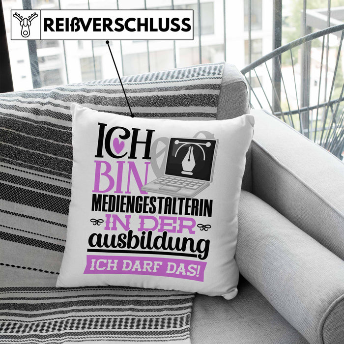 Mediengestalterin Ausbildung Start Geschenk Kissen mit Füllung 40x40 Ich Bin Mediengestalterin In Der Ausbildung Ich Darf Das Geschenkidee (Grau) Blau Trendation